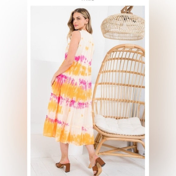 THML Tie Dyed Tiered Boho Midi Dress Size Small - Picture 2 of 16